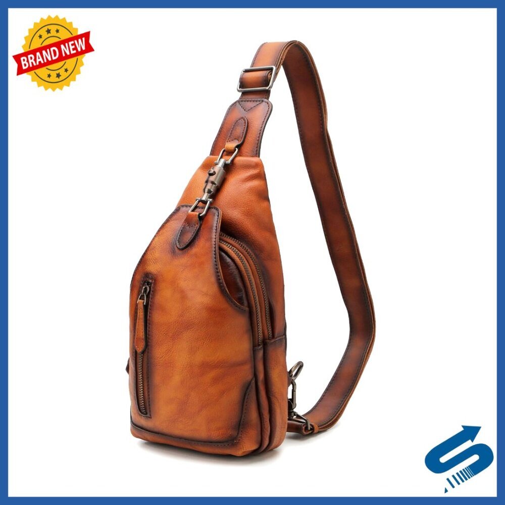 Genuine Leather Sling Bag Crossbody Chest Pack Backpack Adjustable Strap